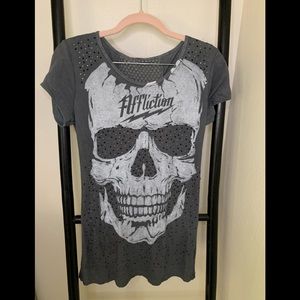 Affliction Grey studded Top size small